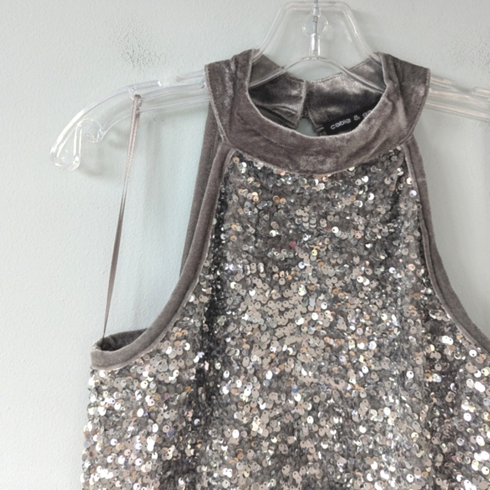 NWT Cable & Gauge Women's Silver Sequin Gray Velvet Sleeveless Halter Top - Picture 5 of 9